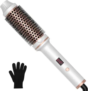 1 1/2 Inch Thermal Brush for Women, Hair Curling Heated Round Fast Heating, Hot Round Double Voltage for Travel for Hair Straightening Curling Volumize (White)