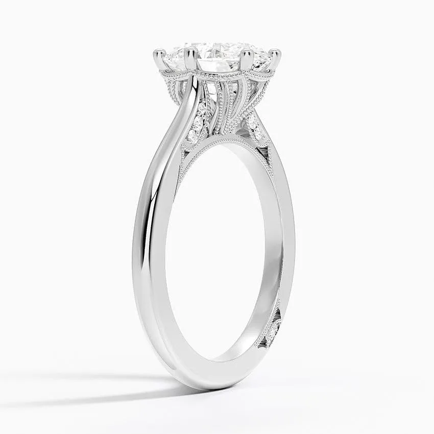 1 CT Oval Cut Cathedral Crown Moissanite Engagement Ring, Handmade Wedding Ring, Milgrain Tacori Promise Ring, Christmas Gift For Her In 10K/14K/18K Solid Gold & 925 Sterling Silver