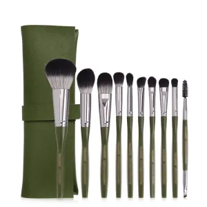 10 Pcs Makeup Brush Set with Bag Powder Foundation Eyeshadow Lip Eyeliner Blush Blending Face Makeup Brushes Tools