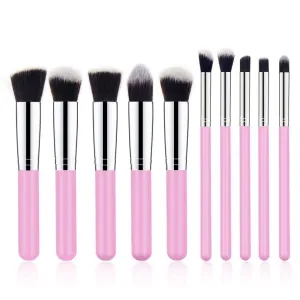 10-Piece Premium Makeup Brush Set Pink Silver
