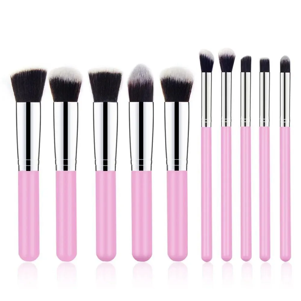 10-Piece Premium Makeup Brush Set Pink Silver