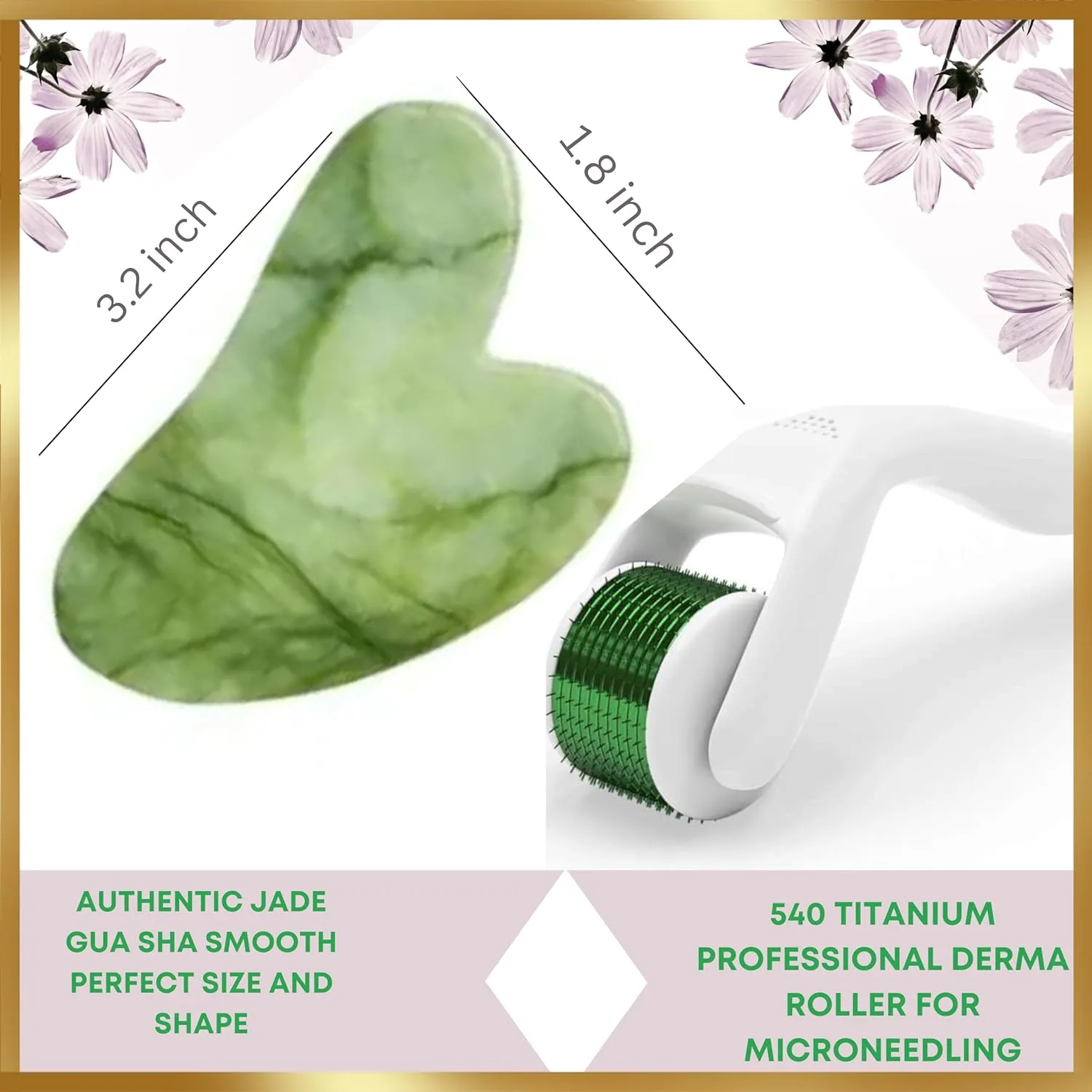 100% Authentic Jade Roller and Gua Sha Set for face I Microneedle I Facial Tools I Real Guasha I Premium Quality I Mother's Day Gift for wife