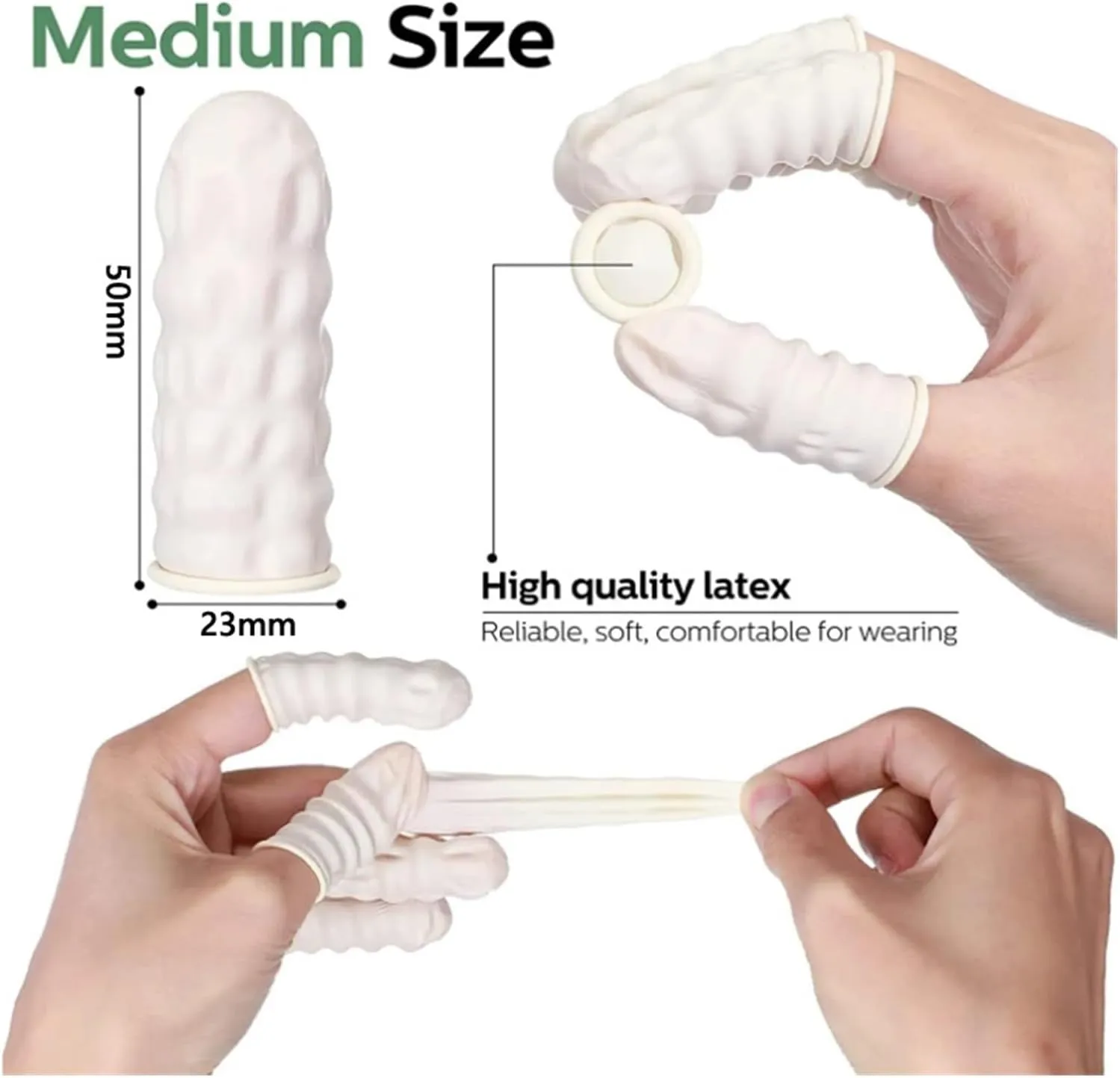 100pcs Disposable Finger Cover Natural Rubber Gloves Non-Slip Latex Finger Cots Fingertips Protector Gloves Nail Tool