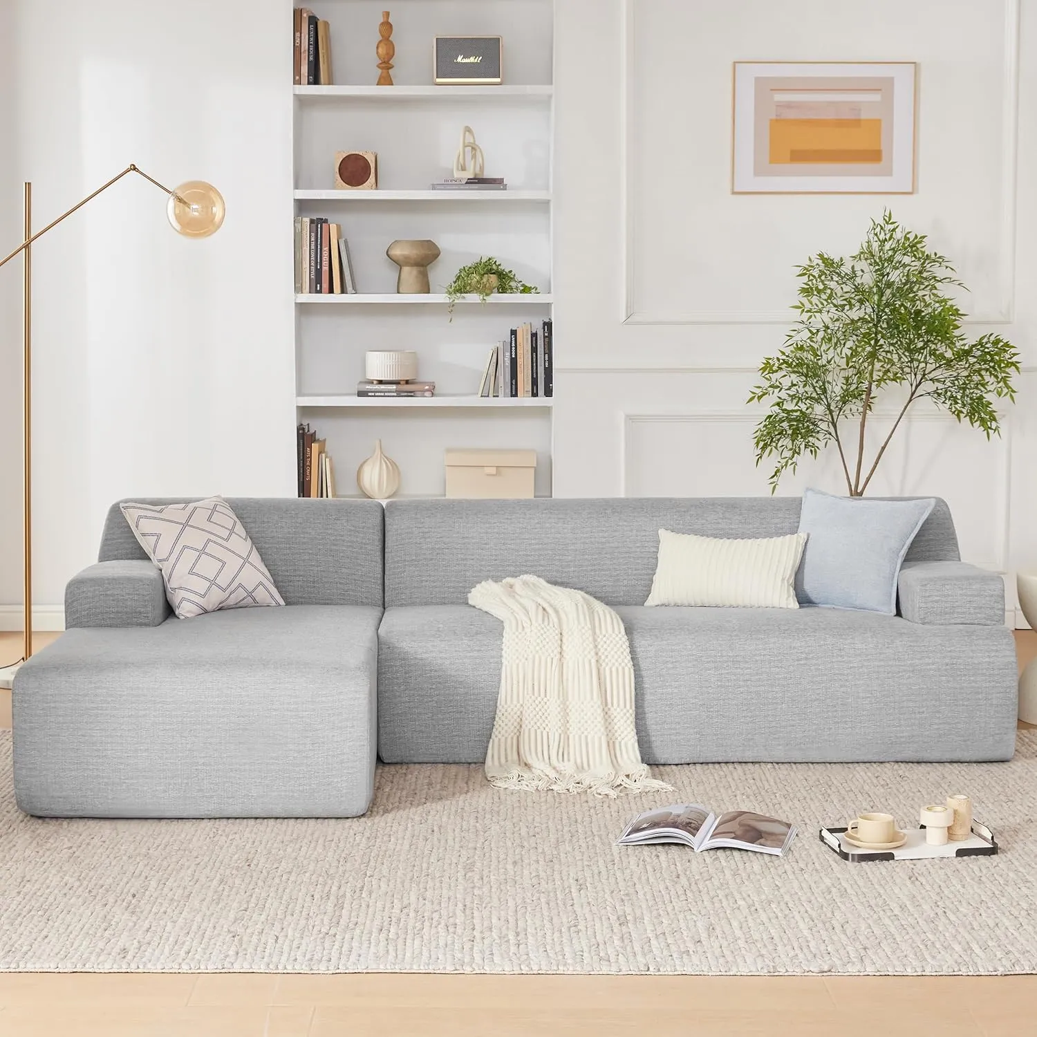 107” Modular Sectional Sofa, Modern Sofa for Living Room, High Density Sponges Cloud Couch Sectional, L-Shape Couches for Living Room, LightGrey