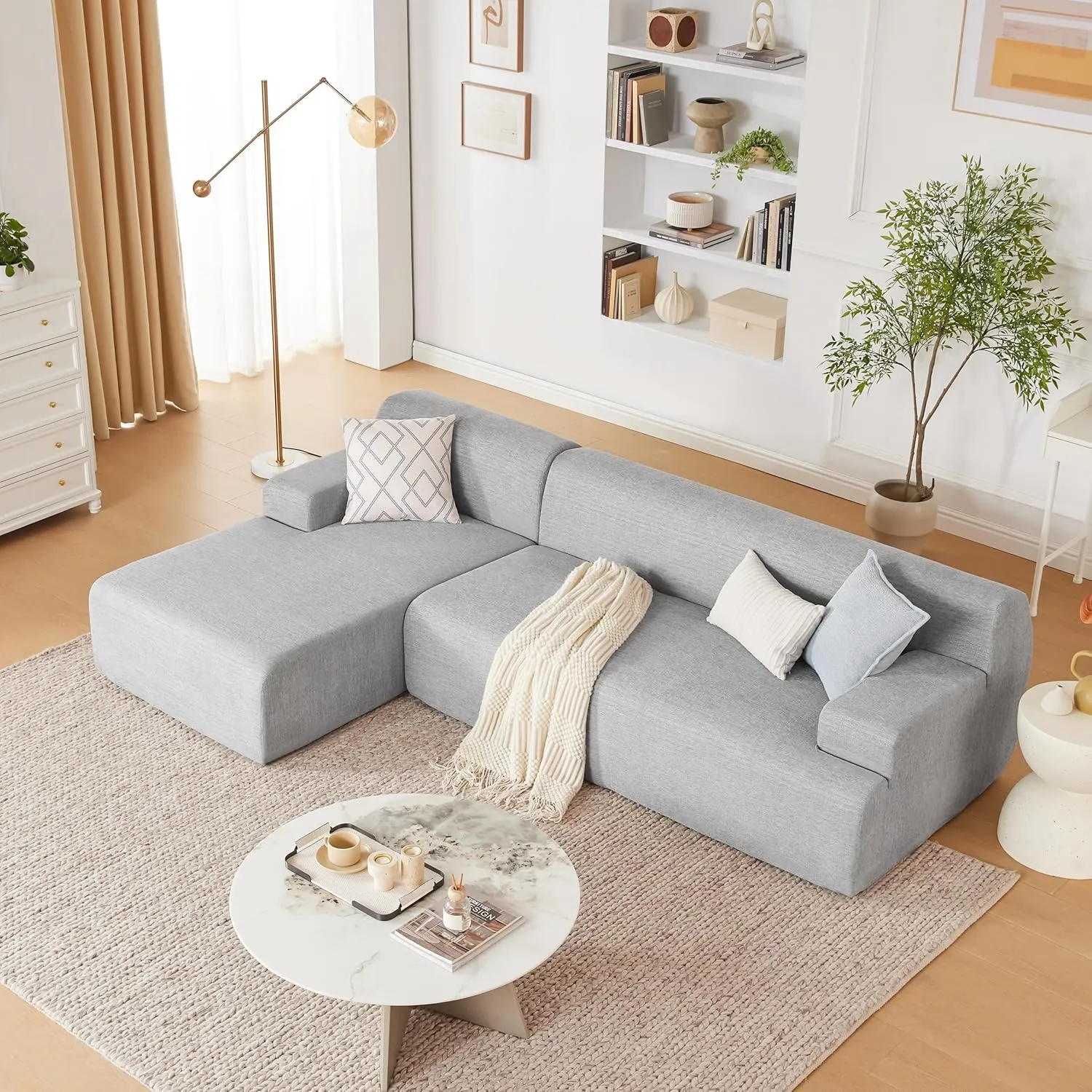 107” Modular Sectional Sofa, Modern Sofa for Living Room, High Density Sponges Cloud Couch Sectional, L-Shape Couches for Living Room, LightGrey