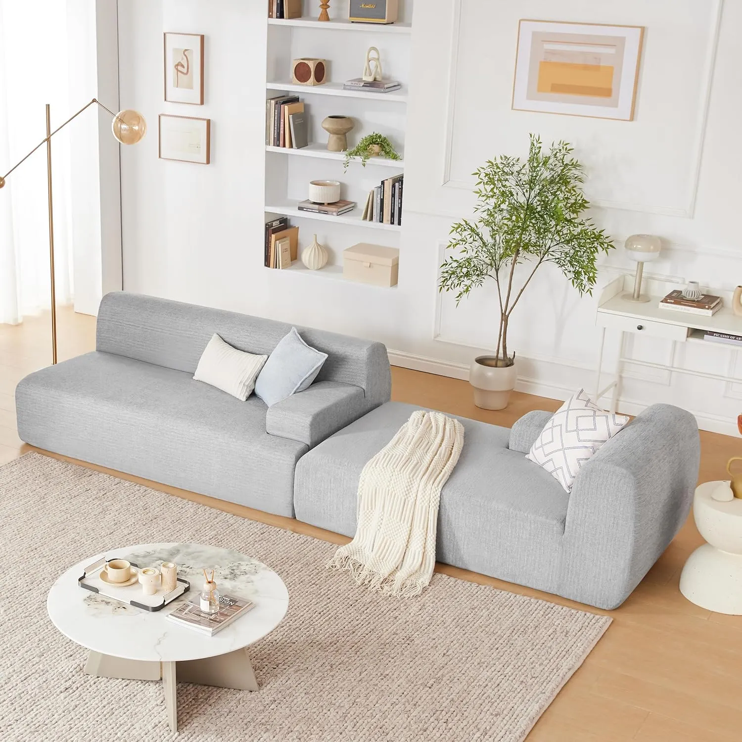 107” Modular Sectional Sofa, Modern Sofa for Living Room, High Density Sponges Cloud Couch Sectional, L-Shape Couches for Living Room, LightGrey