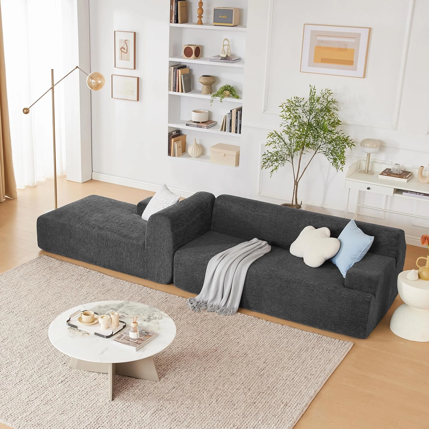 107" Modular Sectional Sofa, Sponge Sectional Sofa Couch for Living Room, High Density Sponges Cloud Couch,Modular L-Shape Sofa with Chaise, (DarkGary)
