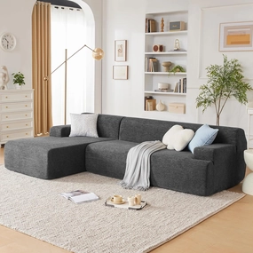 107" Modular Sectional Sofa, Sponge Sectional Sofa Couch for Living Room, High Density Sponges Cloud Couch,Modular L-Shape Sofa with Chaise, (DarkGary)