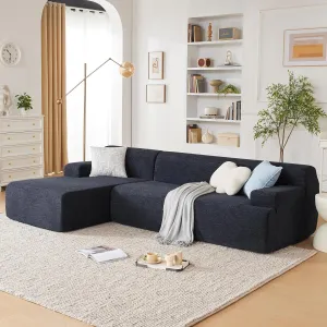 107" Modular Sectional Sofa, Sponge Sectional Sofa Couch for Living Room, High Density Sponges Cloud Couch,Modular L-Shape Sofa with Chaise, (Black)