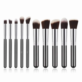 10-Piece Premium Makeup Brush Set Black Silver