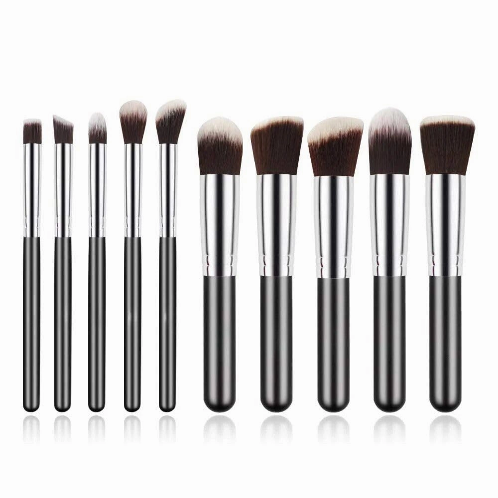 10-Piece Premium Makeup Brush Set Black Silver