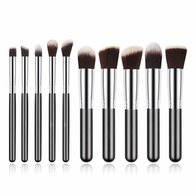 10-Piece Premium Makeup Brush Set Black Silver
