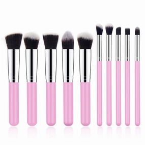 10-Piece Premium Makeup Brush Set Pink Silver