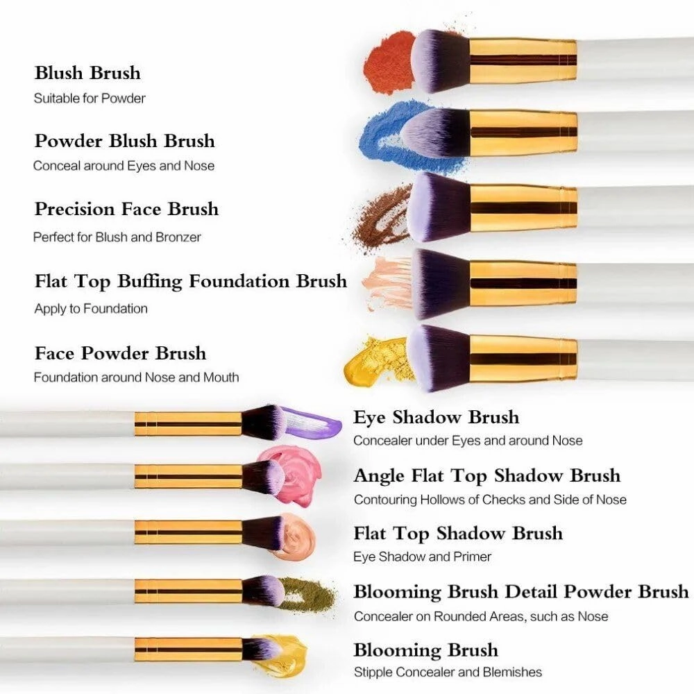 10-Piece Premium Makeup Brush Set Pink Silver