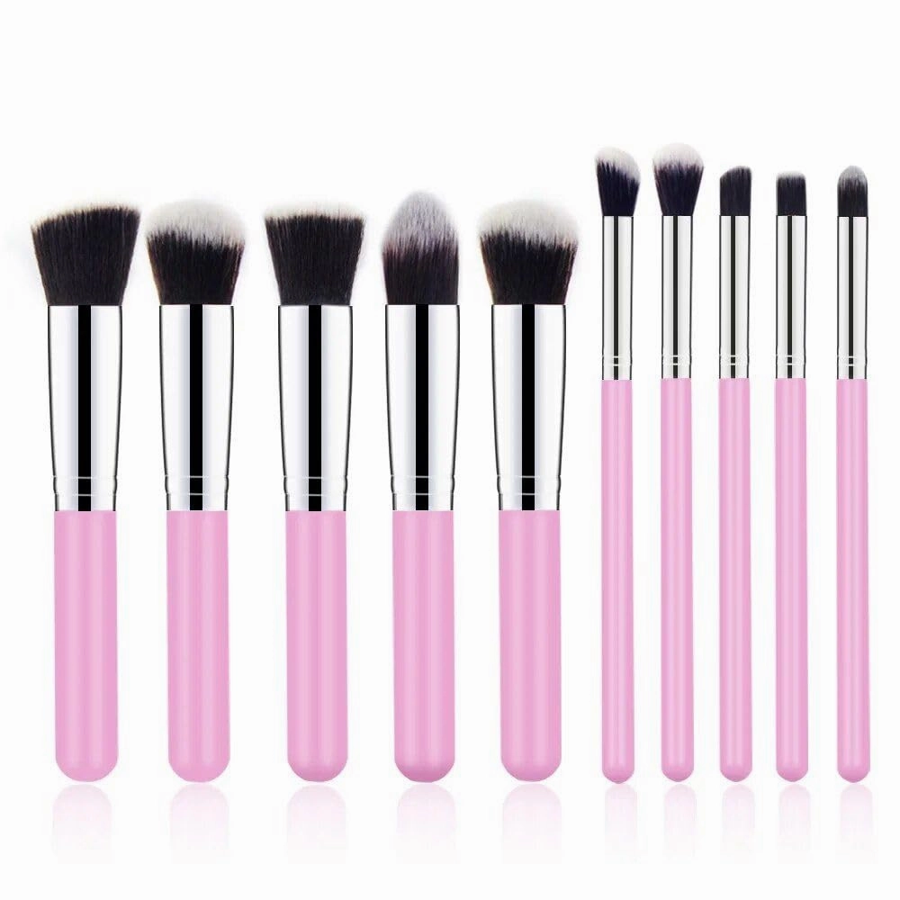 10-Piece Premium Makeup Brush Set Pink Silver