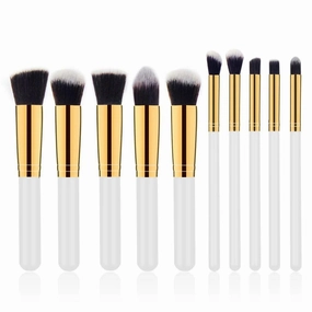 10-Piece Premium Makeup Brush Set White Gold