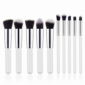 10-Piece Premium Makeup Brush Set White Silver