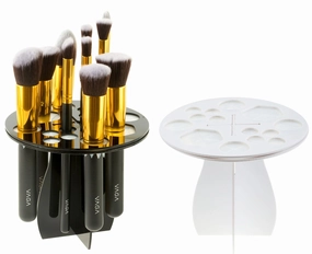 10pcs Makeup Brushes and 2 Holders / Tree Racks Set