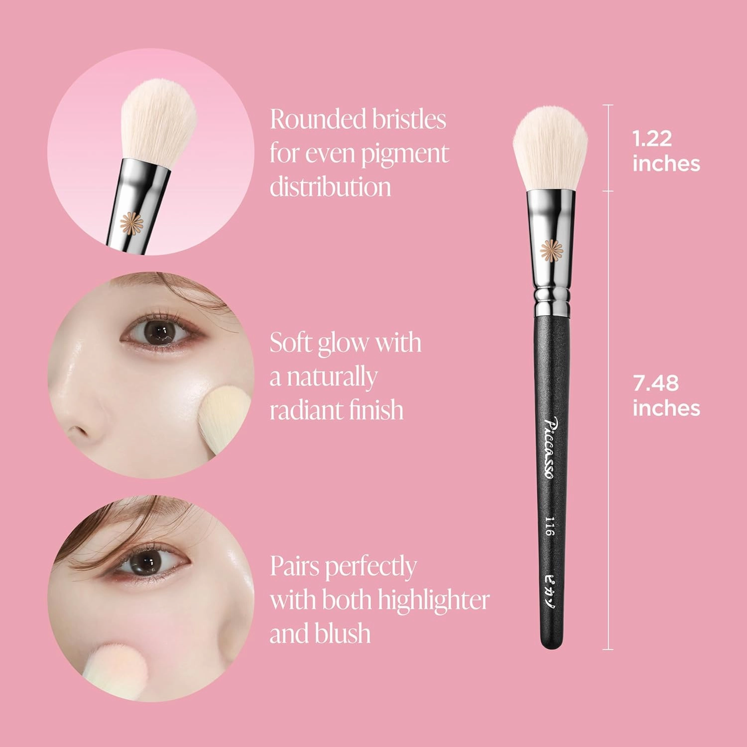 116 Highlighter Brush – Premium Goat Hair Makeup Brush for Natural Glow, Ideal for Face Makeup, Blush, and Highlighting, Soft Makeup Brushes for Cheekbones, Nose, and Jawline