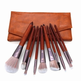 11 Violet Branch Makeup Brush Coffee Set Wood Handle Anti Animal Hair Makeup Tool(11pcs,white-Patch five-pointed star4)