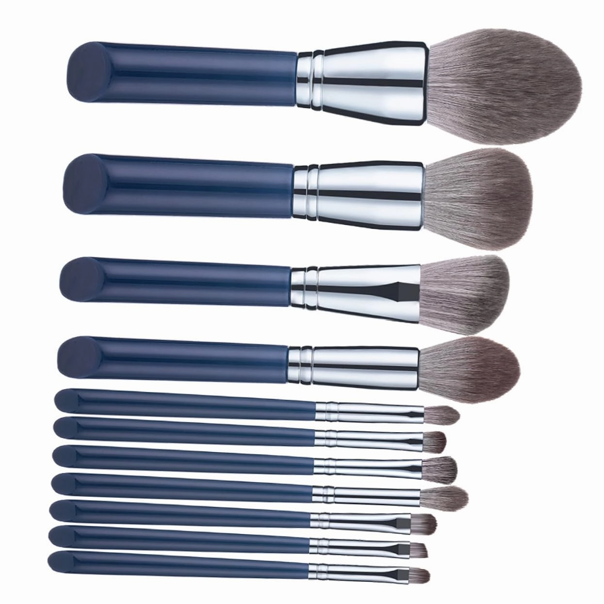 11pcs Navy Makeup Brush for Beginners Powder Eye Shadow Tools Essential Cosmetics Kit for Blending Contouring Highlighting Foundation Application