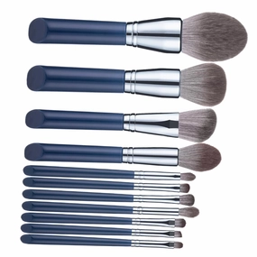 11pcs Navy Makeup Brush for Beginners Powder Eye Shadow Tools Essential Cosmetics Kit for Blending Contouring Highlighting Foundation Application