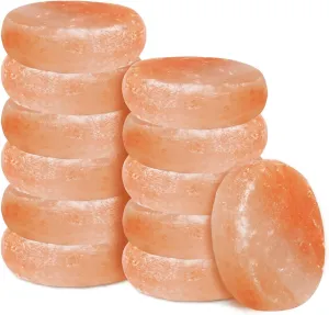 12 Pcs Flat Oval Massage Stone 3.5 x 1 x 2.6 Inch Crystal Hand Carved Stone Pink Himalayan Salt Massage Therapy Heated Warmer Rock for Salt and Sugar