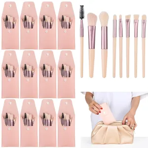 12 Travel Makeup Brush Sets, 8-Piece Synthetic Fiber Brush Set With Storage Pouch, Ideal For Parties, Weddings, And Gifts