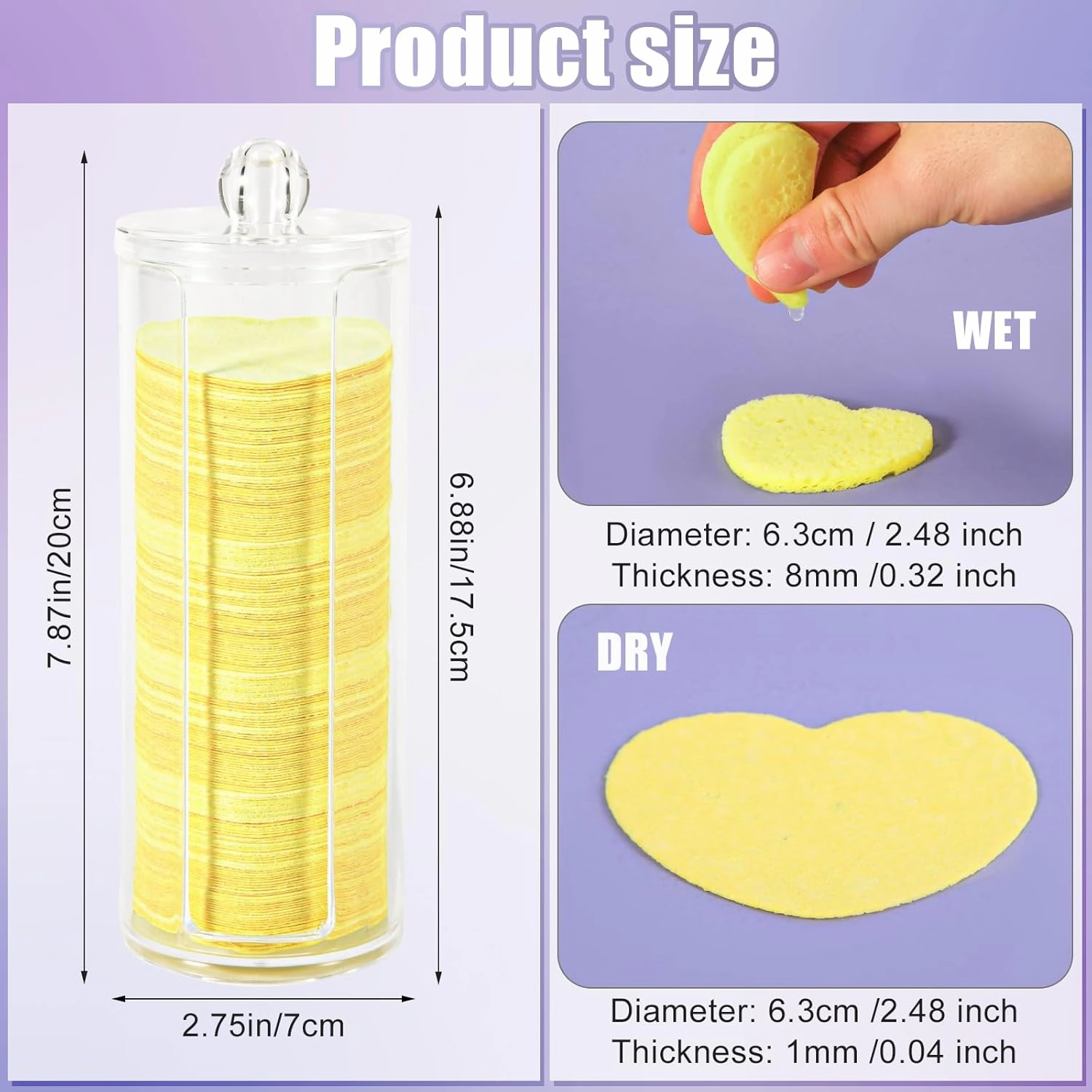 120pcs Facial Sponges, Compressed Facial Sponges with Container Heart Shape Face Sponges Sponge Pads for Face Cleaning Removing Makeup Exfoliating (Yellow)