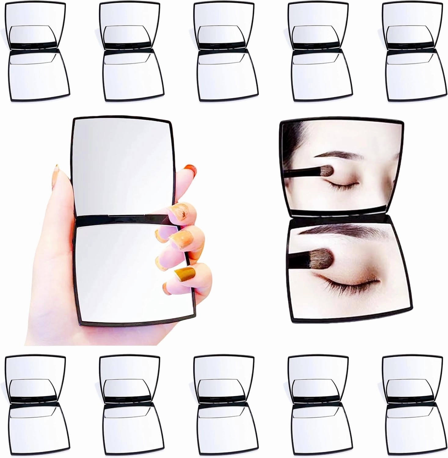12 Pcs Fashion Compact Cosmetic Mirror, Elegant Compact Purses Makeup Mirror, Small Compact Mirror 2 x 1 Magnification, Square Compact Mirror, Perfect for Purses - Travel, Black