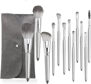 12pcs Silver Makeup Brushes Set Cosmetic Powder Foundation Blusher Eyeshadow Lip Brush Professional Beauty Make Up Tools