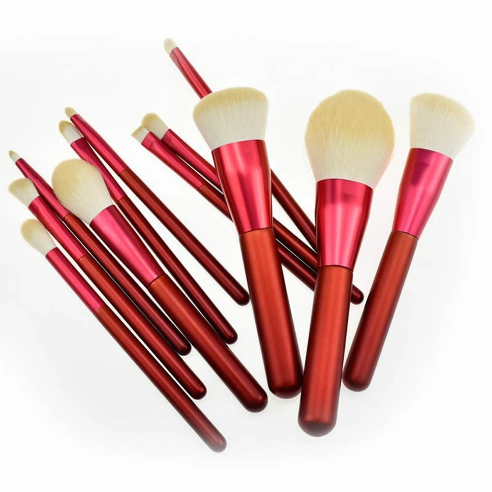 12PCS Makeup Brush Set - Soft Synthetic Fiber Hair Red Liquid Eyeliner Eye Shadow Lip Brush(Color:Red Red brush bag)(one size,Red)