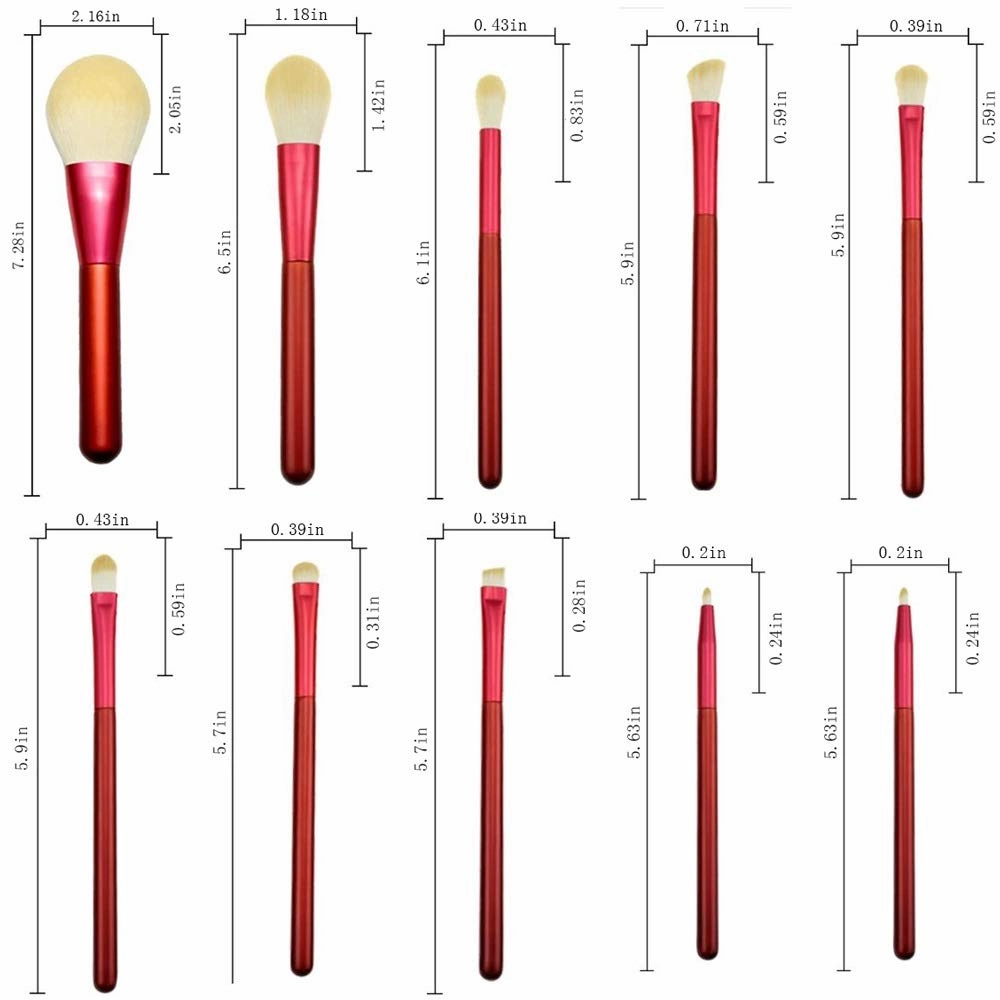 12PCS Makeup Brush Set - Soft Synthetic Fiber Hair Red Liquid Eyeliner Eye Shadow Lip Brush(Color:Red Red brush bag)(one size,Red)
