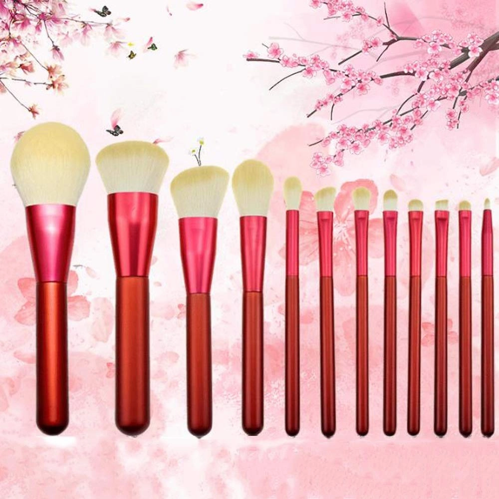12PCS Makeup Brush Set - Soft Synthetic Fiber Hair Red Liquid Eyeliner Eye Shadow Lip Brush(Color:Red Red brush bag)(one size,Red)