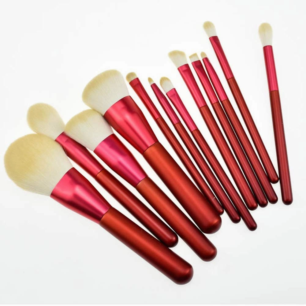 12PCS Makeup Brush Set - Soft Synthetic Fiber Hair Red Liquid Eyeliner Eye Shadow Lip Brush(Color:Red Red brush bag)(one size,Red)