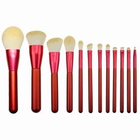 12PCS Makeup Brush Set - Soft Synthetic Fiber Hair Red Liquid Eyeliner Eye Shadow Lip Brush(Color:Red Red brush bag)(one size,Red)