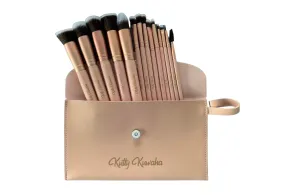 14-Piece Professional Makeup Brush Set with Faux Leather Case (Pink Rosegold)