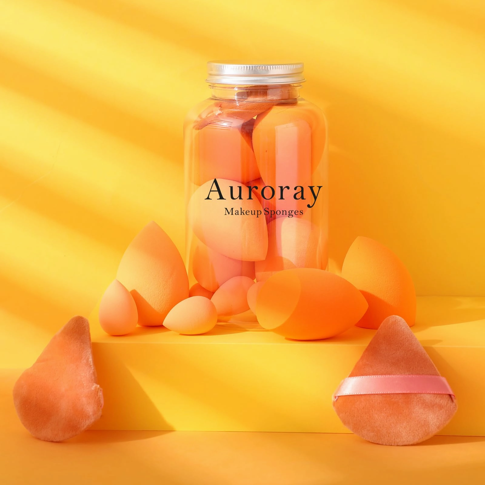 14 Pcs Makeup Sponge Set,Beauty Sponges Blender with 4 Pcs Powder Puff and 4 Pcs Mini Make up Sponges Birthday Gift,Mother's Day Gift for Women Liquid,Foundation,Powder,Concealer,Cream(Orange)