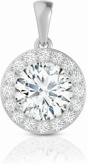 14K Solid White Gold Lab Grown Moissanite Halo Pendant Only or Necklace | Round or Oval Cut | 0.50 to 2.00 CTW | Dangle Jump Ring Bail | Luxury Jewelry Gift for Women