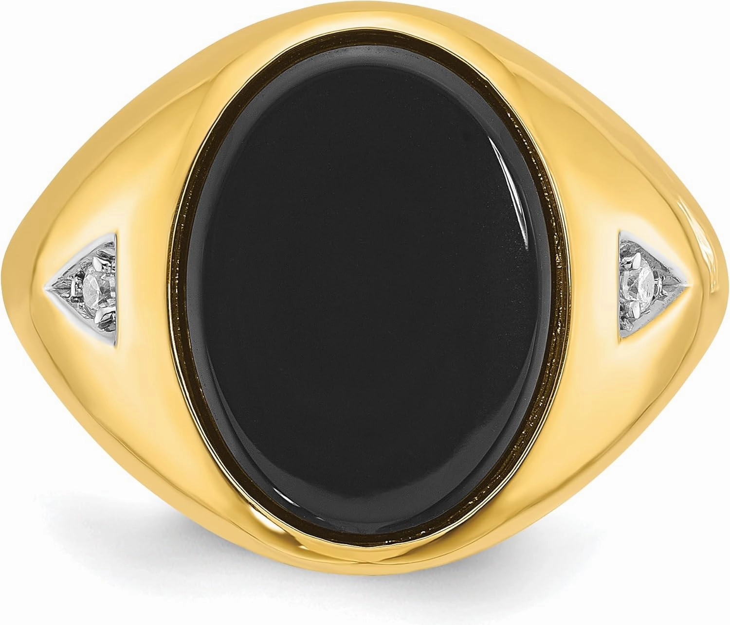 14K Solid Yellow Gold Mens Oval Black Onyx Diamond Statement Ring