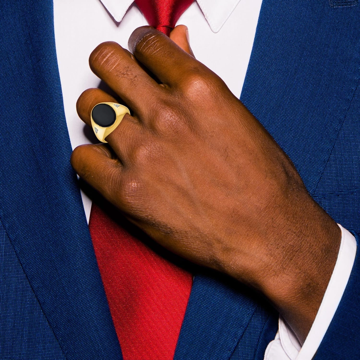 14K Solid Yellow Gold Mens Oval Black Onyx Diamond Statement Ring
