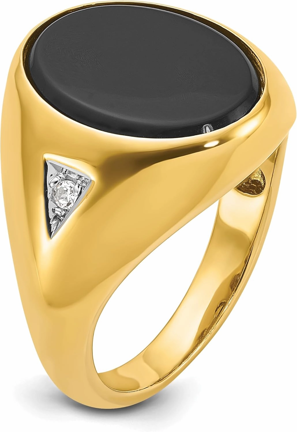 14K Solid Yellow Gold Mens Oval Black Onyx Diamond Statement Ring