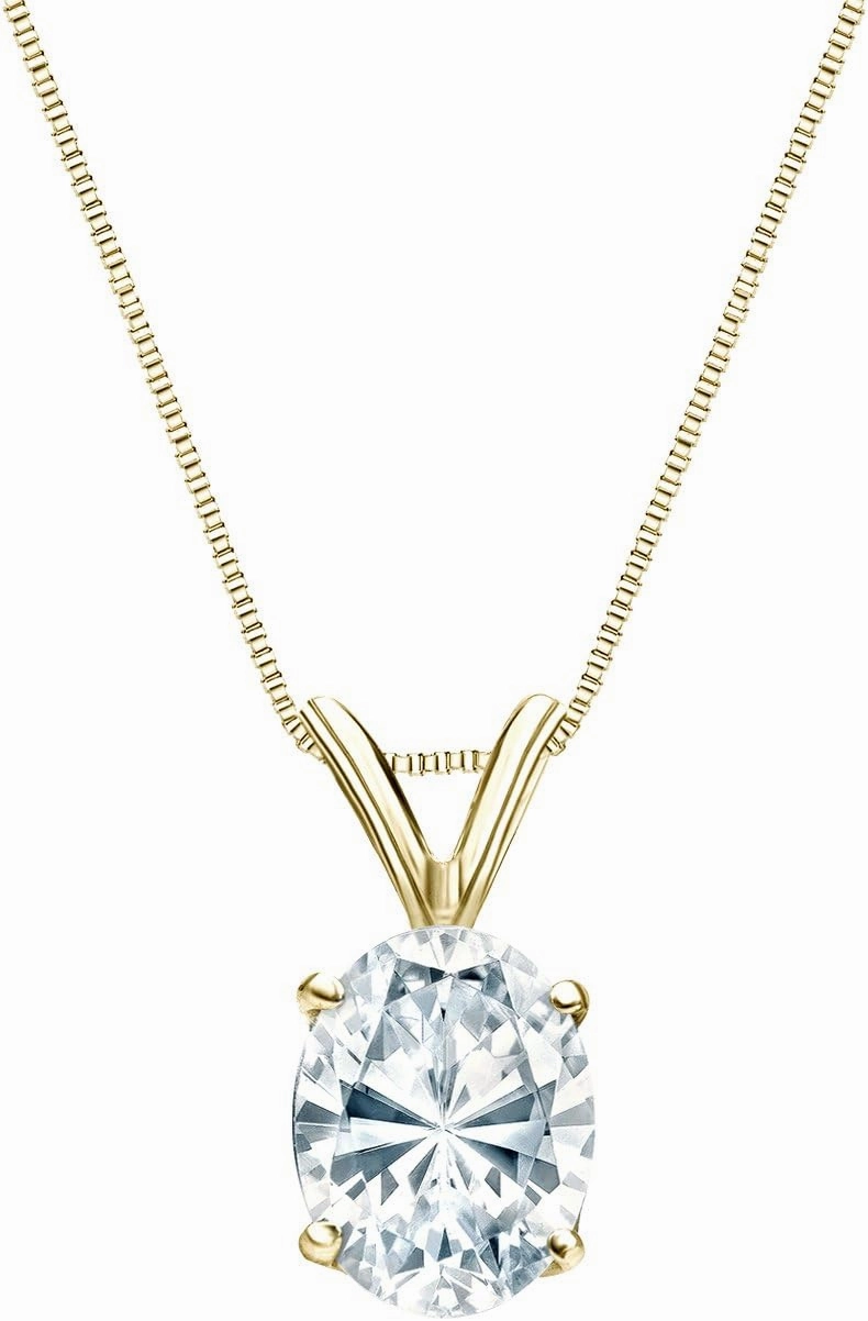 14k Yellow Gold 4-Prong Basket Oval-Cut Diamond Solitaire Pendant (1/3 cttw, G-H, VS2-SI1)
