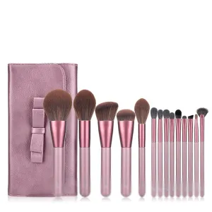 14PCS Makeup Brushes Set Foundation Powder Blush Eyeshadow Lip Make Up Brush Synthetic Hair with PU Leather Case