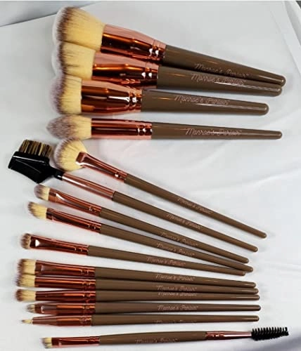 15 pcs Vegan Makeup Brush Set with Carrying Pouch and 5 pcs Sponge with Container