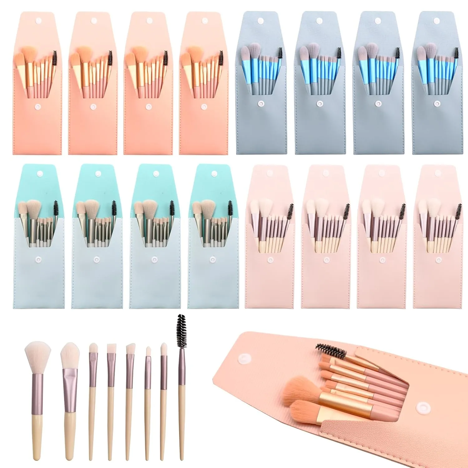 16 Sets Travel Makeup Brush Set Synthetic Fiber Face Make up Brushes Bridesmaid Gift Foundation Brush with Travel Makeup Bag for Wedding Bridal Shower Favors Bachelorette Party Gift（4 Colors）