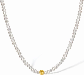 18K/750 Real Yellow Gold Necklace, Freshwater Pearl Necklace, Natural Charming White Pearl Bead Necklace 40 3CM, Wedding Anniversary Birthday Gifts for Women Mom Girlfriend