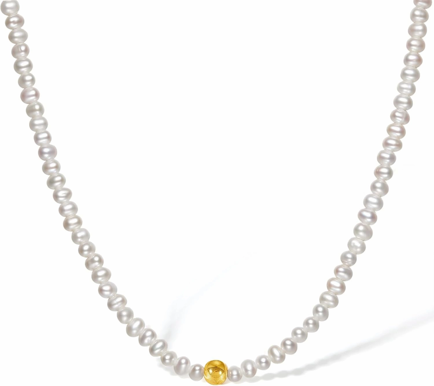 18K/750 Real Yellow Gold Necklace, Freshwater Pearl Necklace, Natural Charming White Pearl Bead Necklace 40 3CM, Wedding Anniversary Birthday Gifts for Women Mom Girlfriend