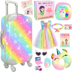 19Pcs 18 inch Girl Doll Accessories Case Luggage Travel Play Set with Clothes, Camera, Travel Pillow, Bag, Dress, Glasses, Stuff for 18 inch Doll - Christmas & Birthday Gift