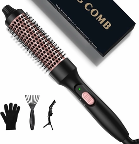 1 1/2 inch Thermal Brush, 410 F, Ionic Curling Iron Brush,Travel Curling Iron with Double PTC Heated Round Ceramic Tourmaline Ionic,Double Voltage Hair Culer